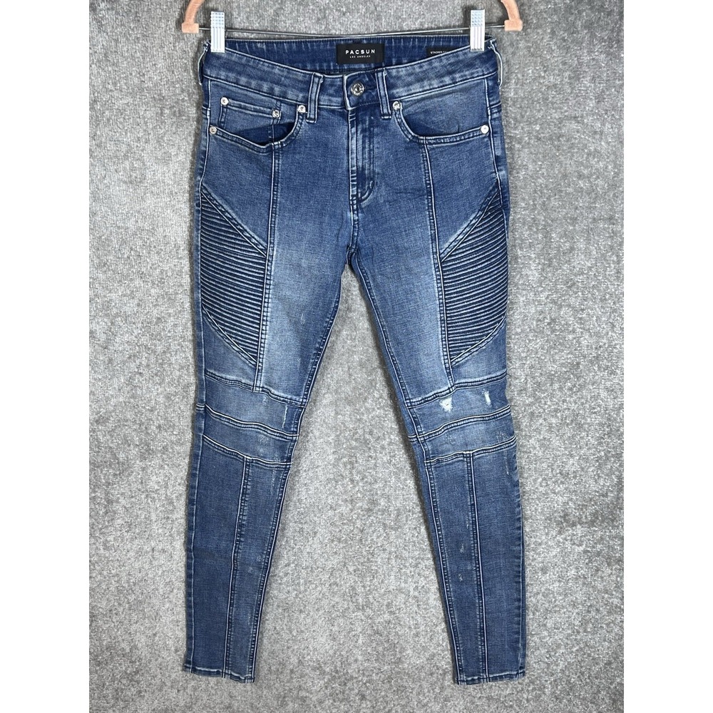 PacSun‎ Stacked Skinny Jeans Mens 28x30 Blue Distressed Stretch Denim 5 Pocket